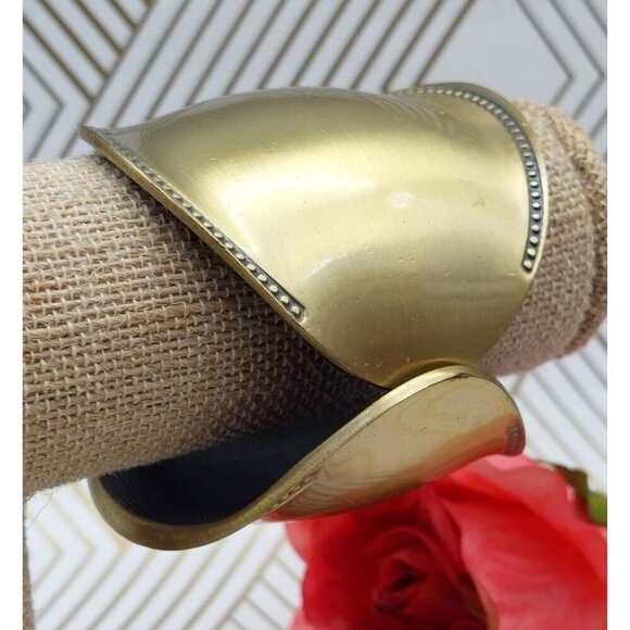 Hinged Brush Gold Tone Statement Cuff Bracelet Wide Studded Trim - Picture 7 of 10